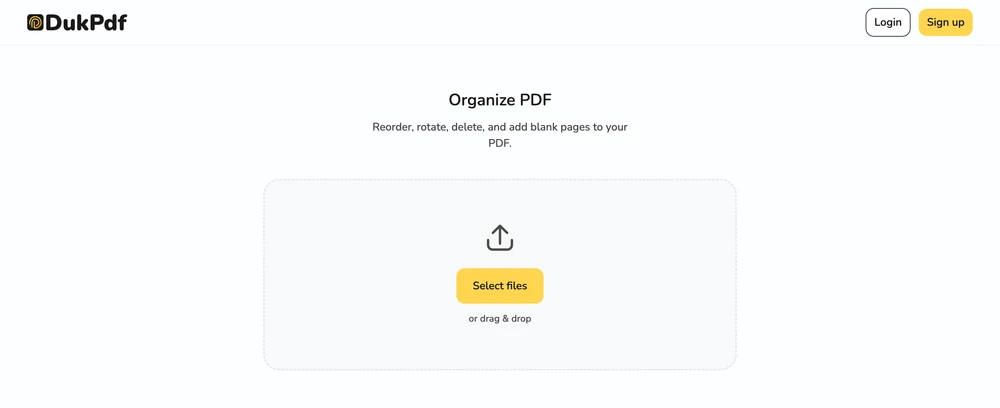 Organize PDF result showing the reorganized PDF with reordered, rotated, and deleted pages ready for download