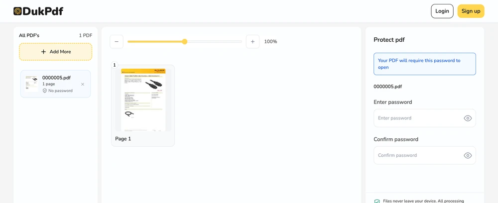 Encrypted PDF with password protection applied and ready for secure download