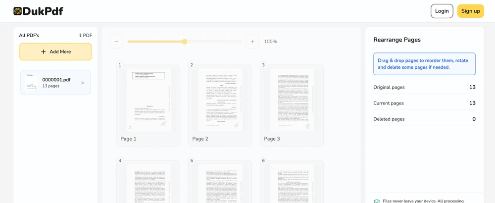 Rearrange PDF result showing the reordered PDF with pages in their new sequence ready for download