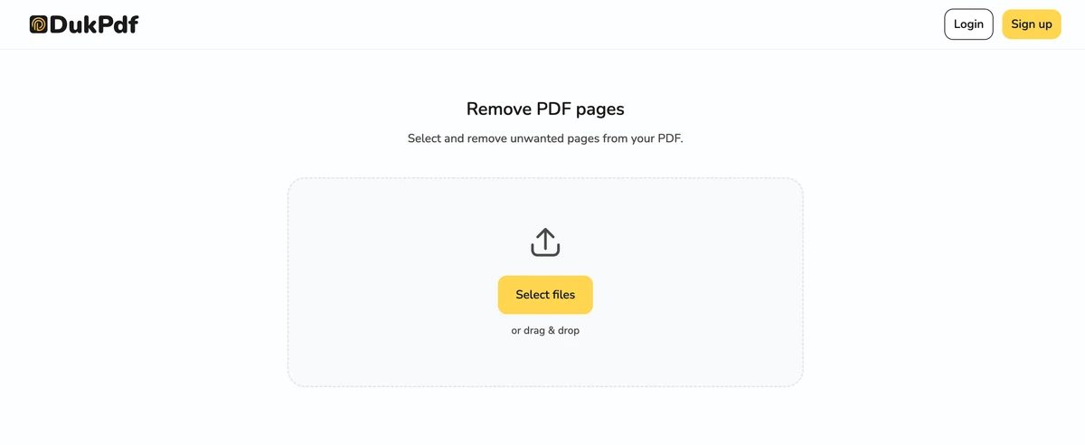 Remove pages from PDF tool showing page thumbnails with selected pages marked for deletion