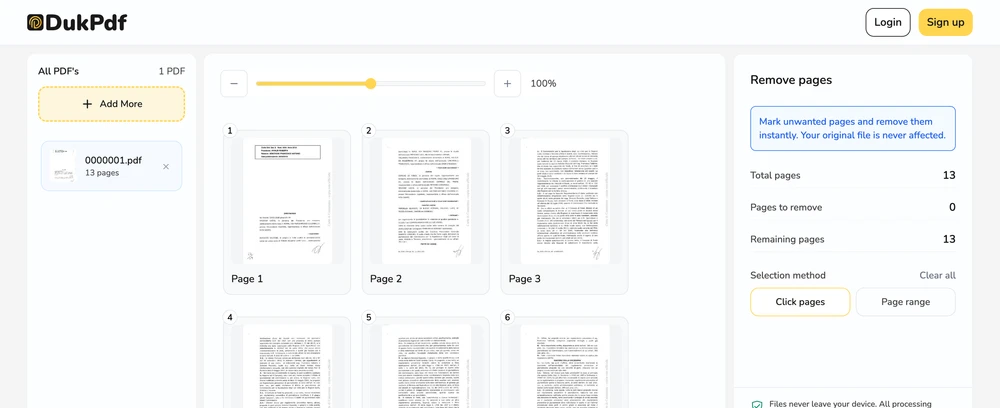 Remove pages result showing the shortened PDF with selected pages removed, ready for download