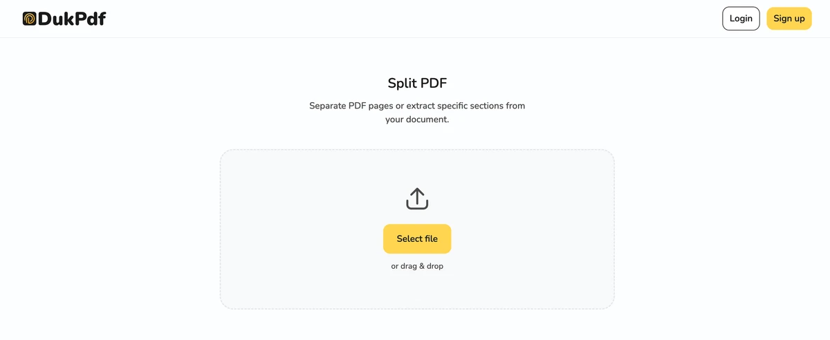 Split PDF tool showing a PDF loaded with pages ready to be split into separate files