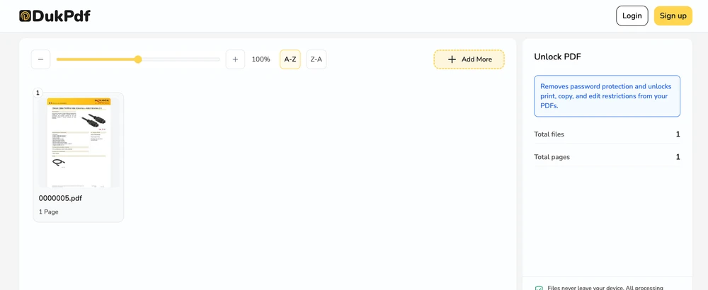 Unlock PDF tool showing password entry field where user types the PDF password to verify access