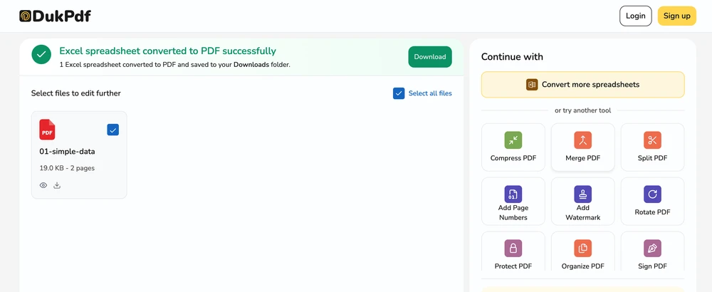 Converted PDF ready for download after transforming a Word document locally